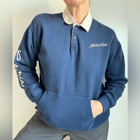 Vintage 70s Sweatshirt/Polo single Stitch Blue California Tourist Graphic Logo M - Picture 3 of 12